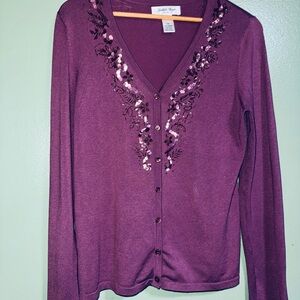 Purple Cardigan with Sequin Embellishments